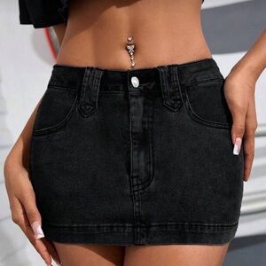 Black Denim Mini Skirt